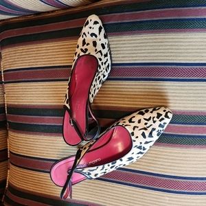 Emanuel Ungaro leopard calf hair slingbacks 7.5 M